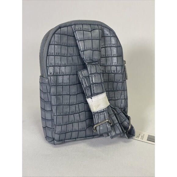 French Connection Shai Croc Sling Bag Denim Blue Faux Croc Crossbody NWT - Picture 3 of 7